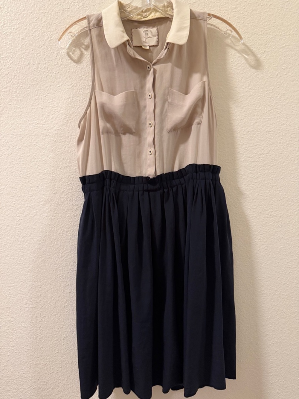 Anthropologie Two-Tone Sleeveless Maxi Dress in Cream and Navy